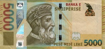 5000 Lekë, 2017 Obverse