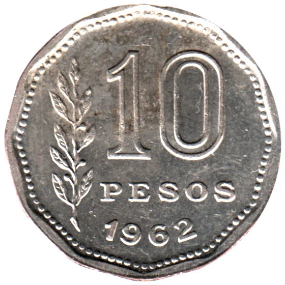 10 Pesos, 1962 Reverse