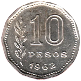Preview 10 Pesos, 1962 reverse