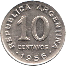 Preview 10 centavos, 1956 reverse