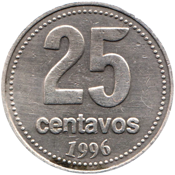 25 centavos, 1996 Reverse