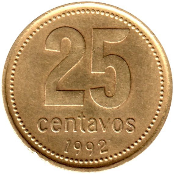 25 centavos, 1992 Reverse
