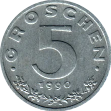 Preview 5 Groschen, 1990 reverse