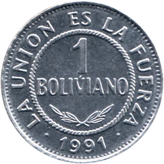 Preview 1 Boliviano, 1991 reverse