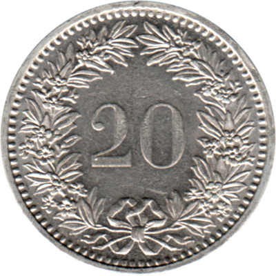 20 Rappen, 1985 Reverse