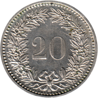 20 Rappen, 1991 Reverse