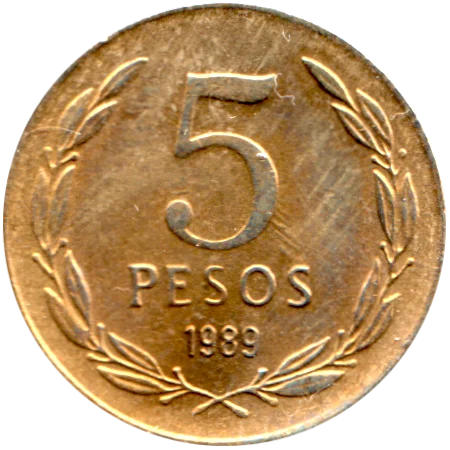 5 Pesos, 1989 Reverse