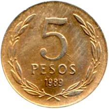 Preview 5 Pesos, 1989 reverse
