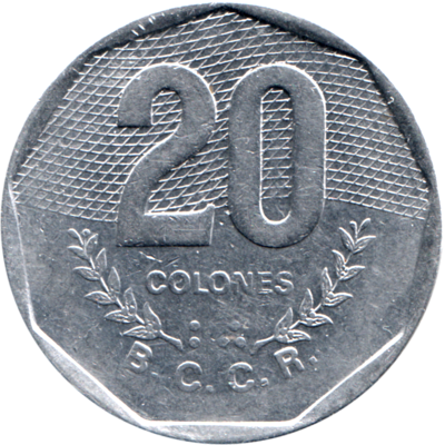 20 Colones, 1985 Reverse