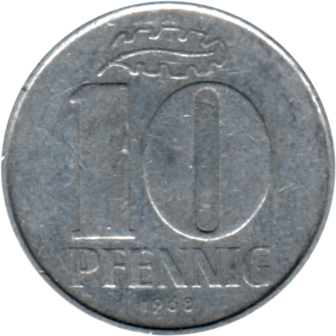 10 Pfennigs, 1968 Reverse