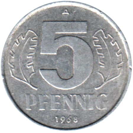 5 Pfennigs, 1968 Reverse
