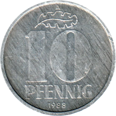 10 Pfennigs, 1988 Reverse