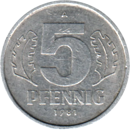 5 Pfennigs, 1981 Reverse