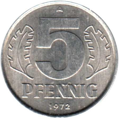 5 Pfennigs, 1972 Reverse