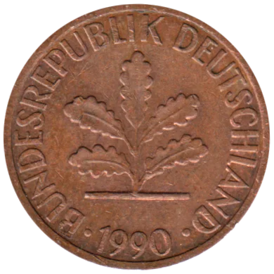 1 Pfennig, 1990 Obverse