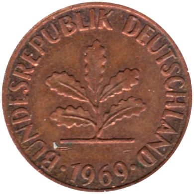 1 Pfennig, 1969 Obverse