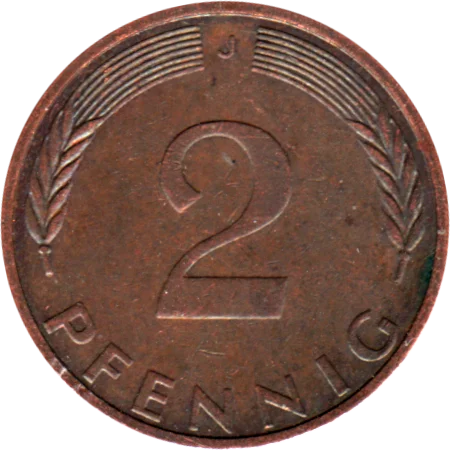 2 Pfennigs, 1974 Reverse