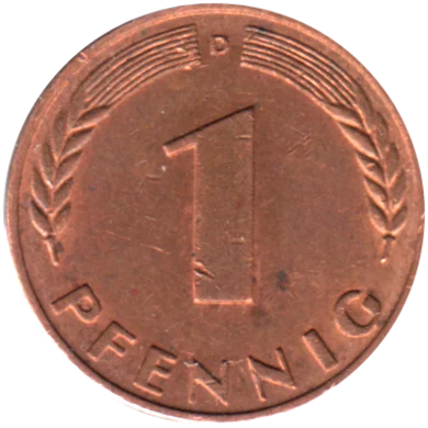 1 Pfennig, 1968 Reverse
