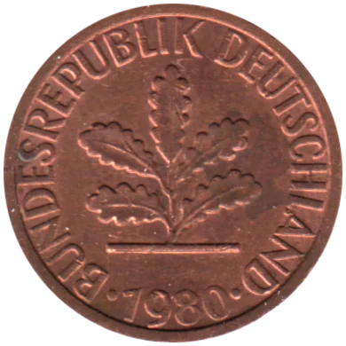 1 Pfennig, 1980 Obverse