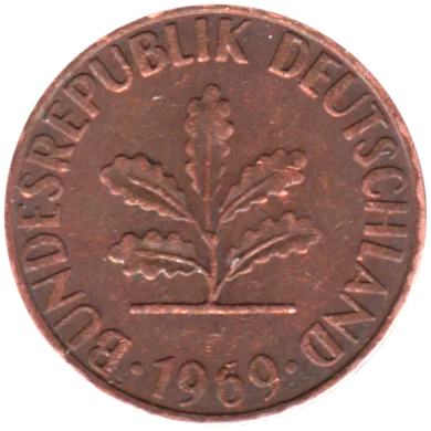 1 Pfennig, 1969 Obverse