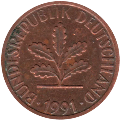 1 Pfennig, 1991 Obverse