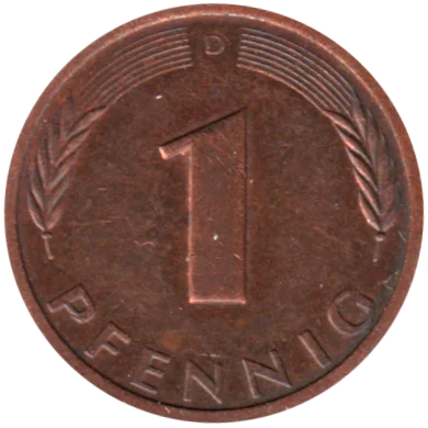 1 Pfennig, 1991 Reverse