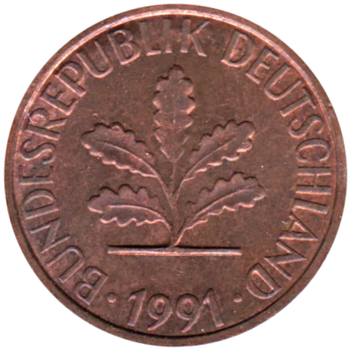 1 Pfennig, 1991 Obverse