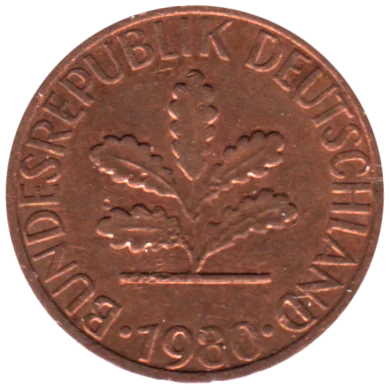 1 Pfennig, 1980 Obverse