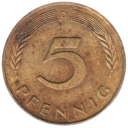 5 Pfennigs, 1990 Reverse