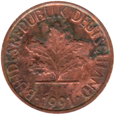 1 Pfennig, 1991 Obverse
