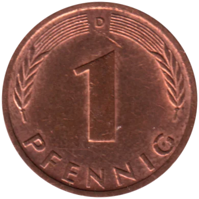 1 Pfennig, 1974 Reverse