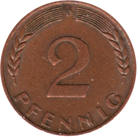 2 Pfennigs, 1968 Reverse