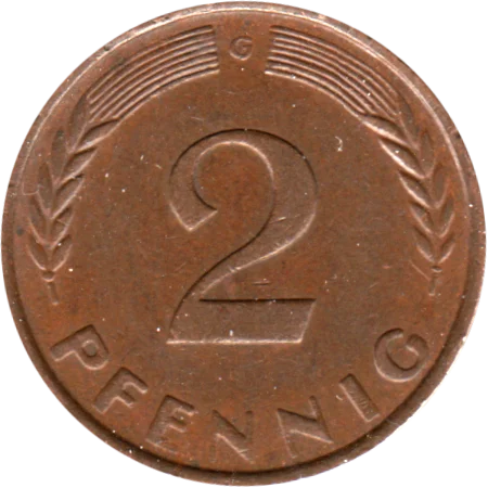 2 Pfennigs, 1958 Reverse