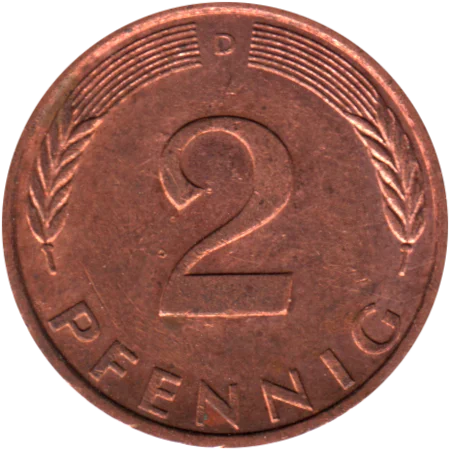 2 Pfennigs, 1995 Reverse