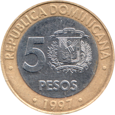 5 Pesos, 1997 Reverse
