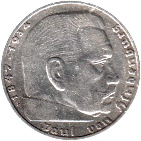 2 Reichsmarks, 1937 Obverse