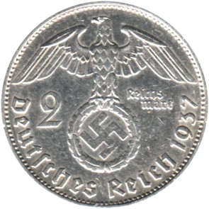 Preview 2 Reichsmarks, 1937 reverse