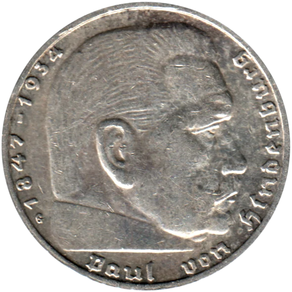 2 Reichsmarks, 1937 Obverse