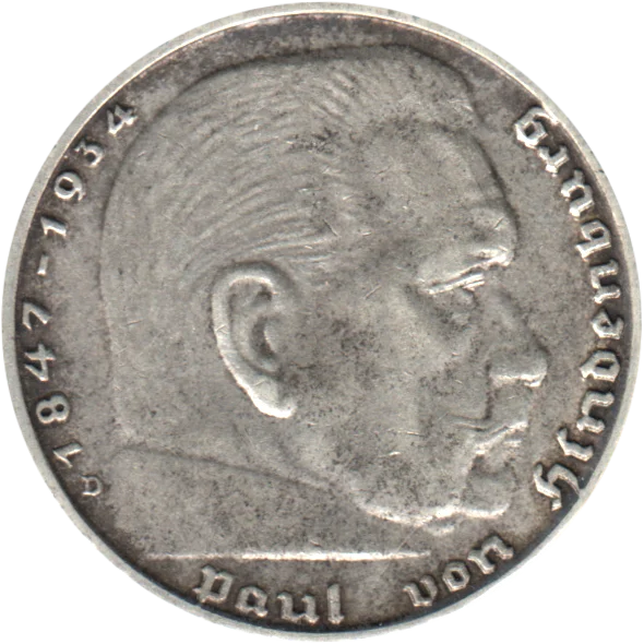 2 Reichsmarks, 1937 Obverse