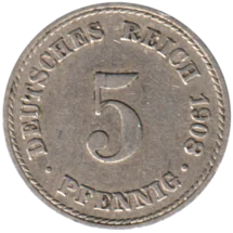 Preview 5 Reichspfennigs, 1908 reverse