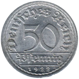 Preview 50 Reichspfennigs, 1922 reverse