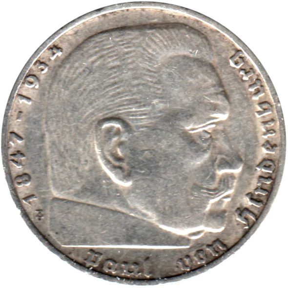 2 Reichsmarks, 1937 Obverse