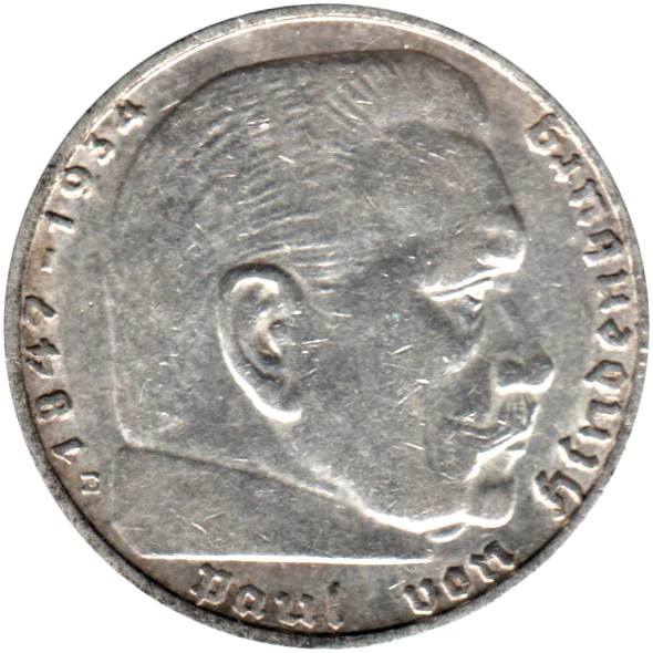 2 Reichsmarks, 1938 Obverse
