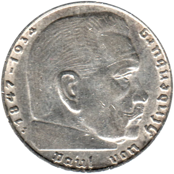 2 Reichsmarks, 1938 Obverse