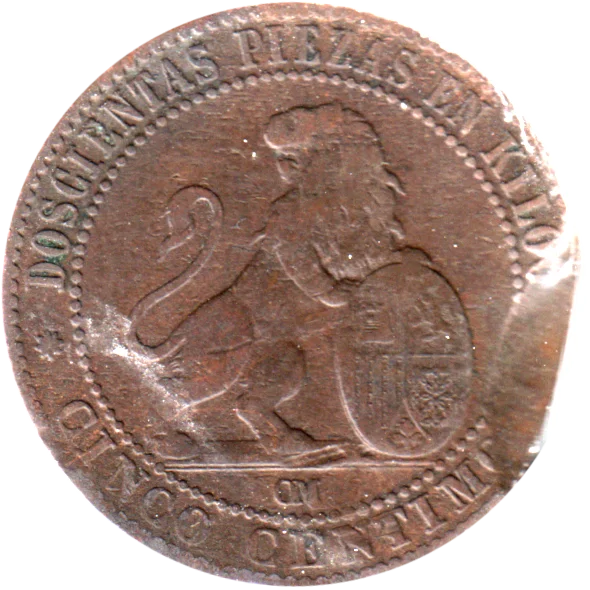 5 céntimos, 1870 Obverse