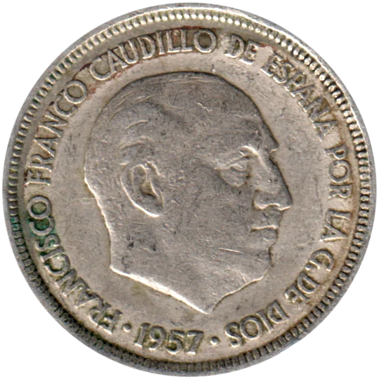 5 Pesetas, 1959 Obverse