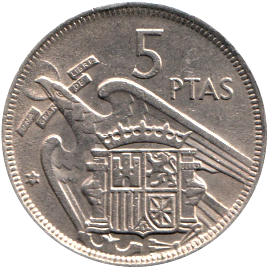5 Pesetas, 1968 Reverse
