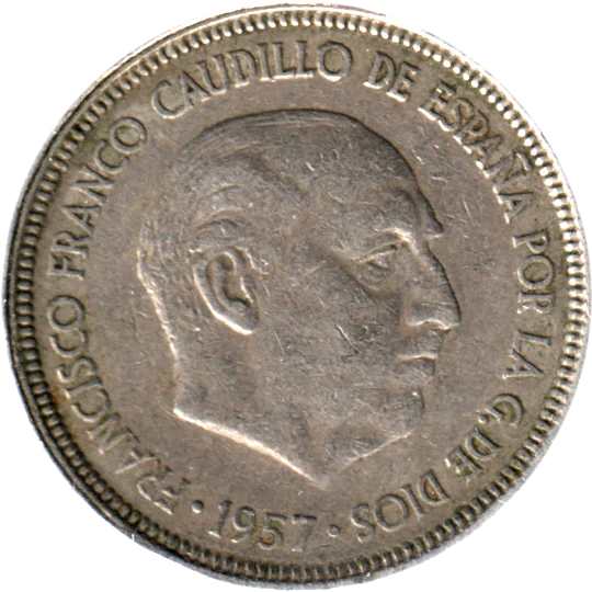5 Pesetas, 1965 Obverse