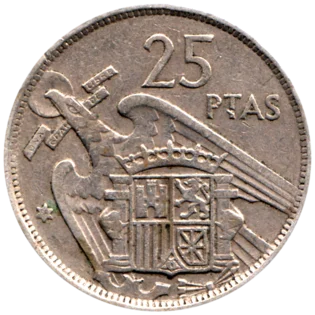 Preview 25 Pesetas, 1958 reverse