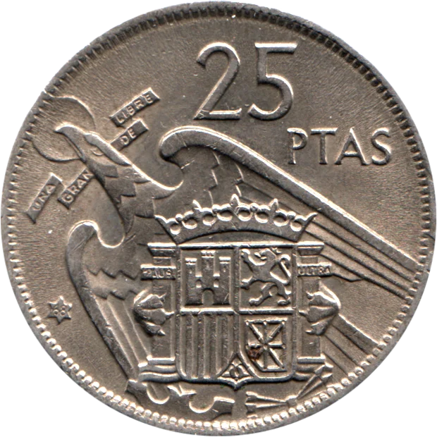 25 Pesetas, 1968 Reverse